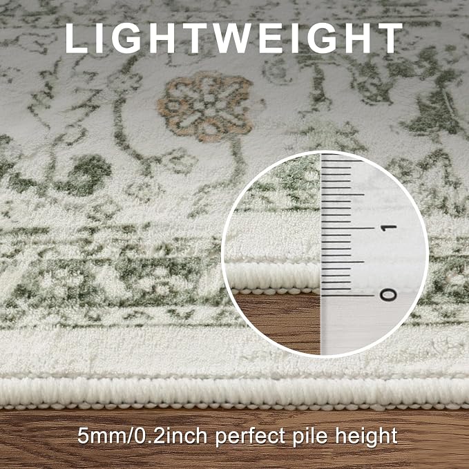LIVEBOX Washable Runner 2x6 - Vintage Tribal Kitchen Rug, Long Entryway, Low-Pile for Bedroom, Non-Skid Soft Carpet Throw for Bathroom Laundry Room Hallway Sage