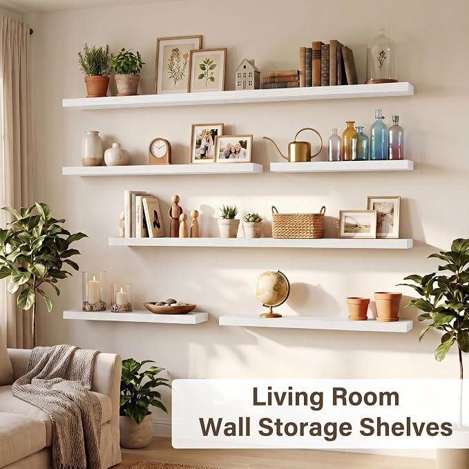 Acovy 55in Long Floating Shelves for Wall Set of 2, Wood Wall Shelves for Bathroom Bedroom Kitchen Living Room Laundry Room, Modern Floating Shelf for Home Decor