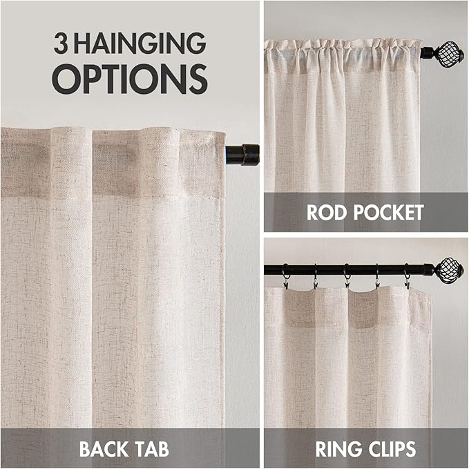 MIULEE Natural White Linen Curtains 92 Inch Length 2 Panels for Bedroom Living Room, Soft Thick Linen Textured Window Drapes Semi Sheer Light Filtering Back Tab Rod Pocket Burlap Look Decor