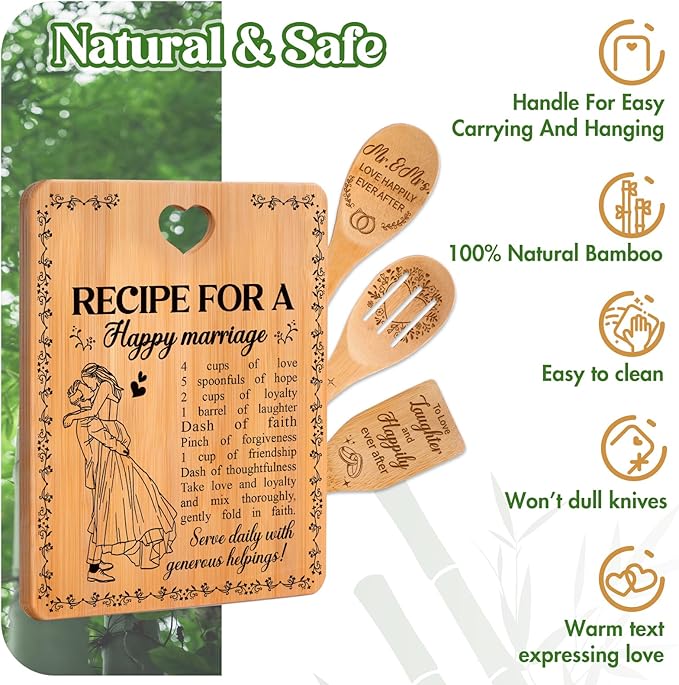 Bridal Shower Bachelorette Gifts for Bride Groom, Wedding Gifts for Couples 2026 - Happy Marriage Cutting Board Set for Newlyeds Newly Engaged Couples Bride to Be Wedding Shower