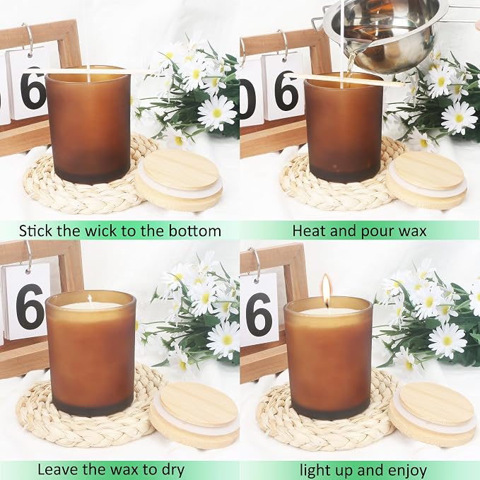 MILIVIXAY 12 Pack 7 OZ Frosted Amber Thick Glass Candle Jars with Lids - Bulk Empty Candle Jar for Making Candles - Spice, Powder Containers.