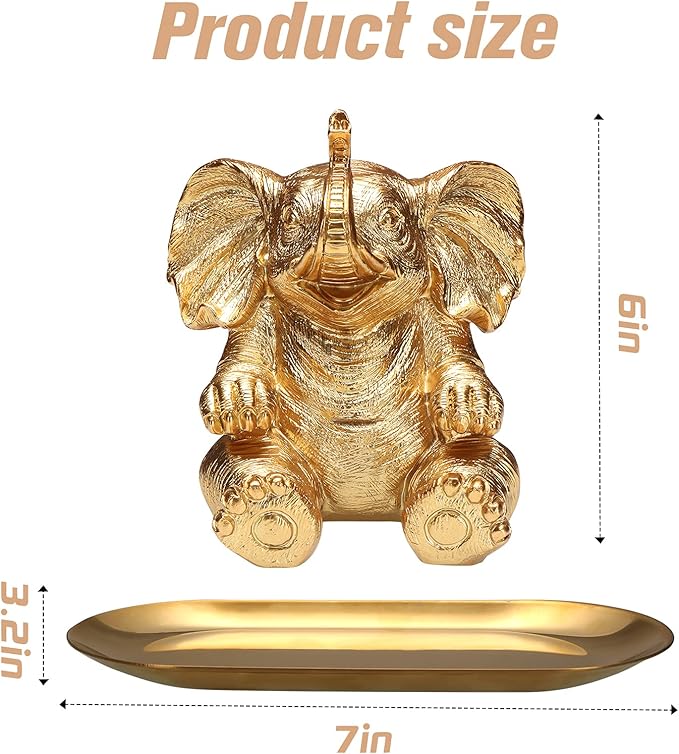 Gold Elephant Statue For Home Decor Accents Living Room Bookshelf TV Stand Office. Trinket Dish. Retirement Appreciation Gift -Gift for Mom Boss Co-workers, Teachers, Nurse, Friends, Wife, Sister