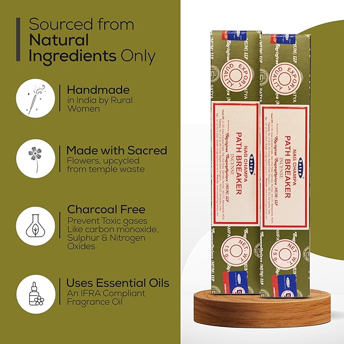 Satya Path Breaker Incense Sticks 180 gm (15GM X 12 Pack) from Satya Mumbai and Raajsee Incense Sticks Holder Bundle, Free from Chemicals,Natural Insenses