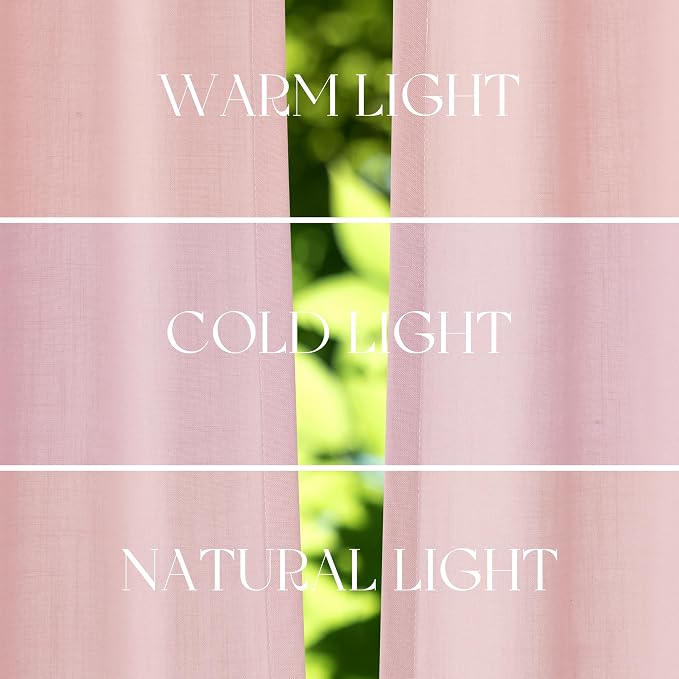 Jowels Pink Linen Curtains 100 Inch Long 2 Panels for Living Room | Light Filtering Semi Sheer Curtain, Back Tab Pocket Pleated Look, Boho Farmhouse Textured Privacy Drapes for Bedroom Window