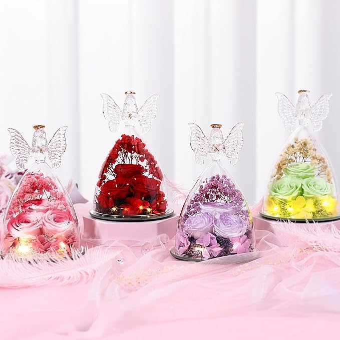 Mothers Day Rose Gifts for Women Preserved Flowers in Glass Angel Forever Flowers Gifts Eternal Roses Gifts for Grandma, Green