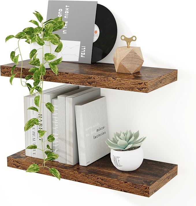 Floating Shelves for Wall, 16 inch Shelves Rustic Wooden Wall Shelves for Storage & Organizer, Deep Farmhouse Shelves for Bathroom Living Room Kitchen Bookshelf, 16 x 9.3 x 1.5 in, 2 Packs