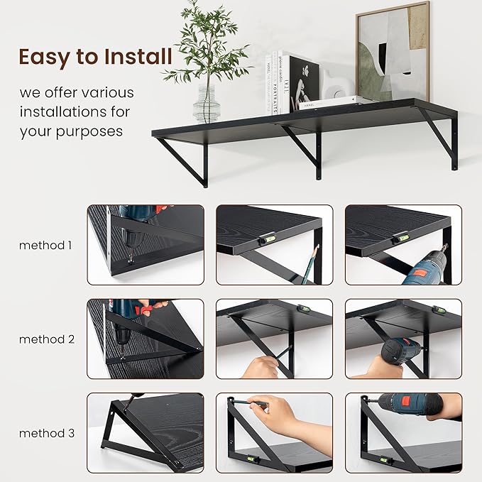 Axeman Deep Floating Shelves | 55 Inch Black Wall Shelves Set of 2 | 10 Inch Deep Wood Floating Shelves for Wall | 55" W x 10" D Black Shelves for Living Room Bathroom Kitchen