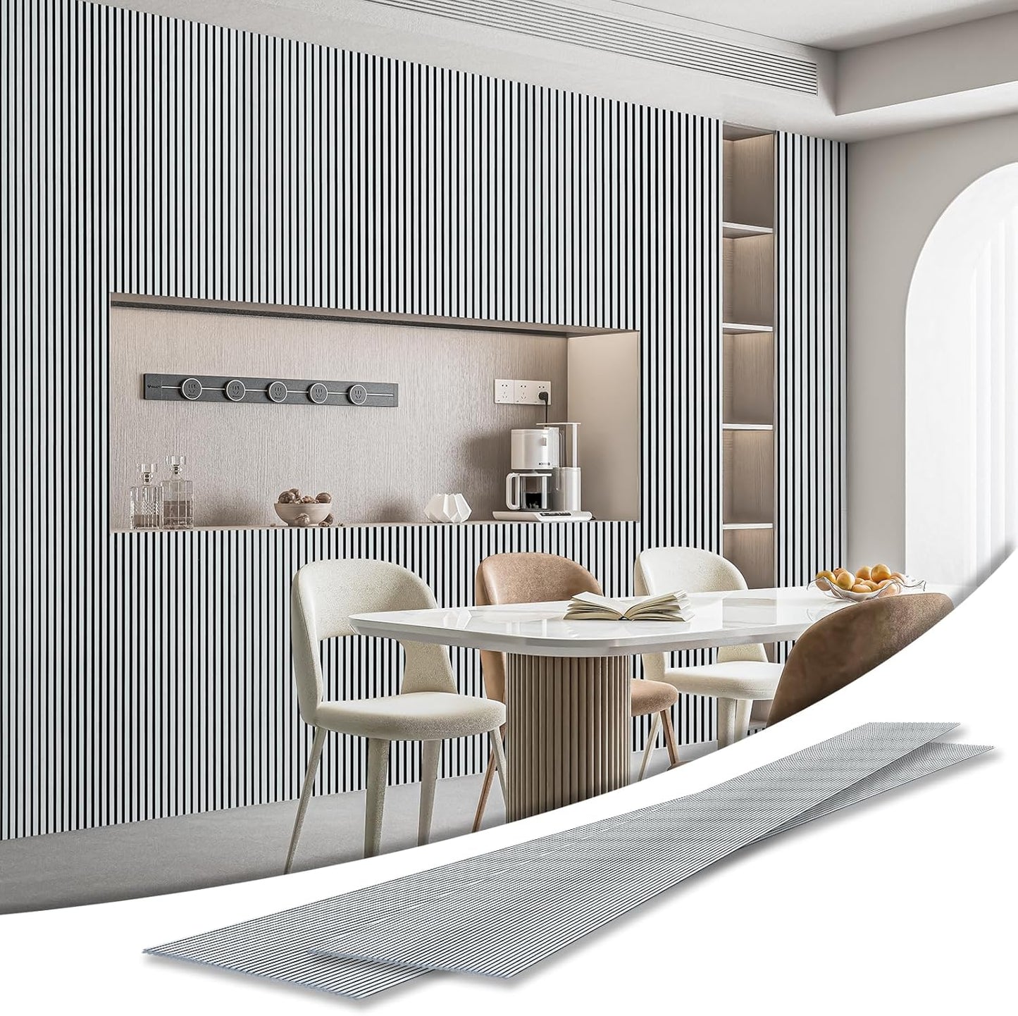 Art3d 4-Pack Glue-On Fine Bar Wainscoting Panel for Interior Wall Decor - 104 x 12 Inch Polystyrene Ultralight Slim Slat Wall Panels for Living Room Bedroom, Poplar