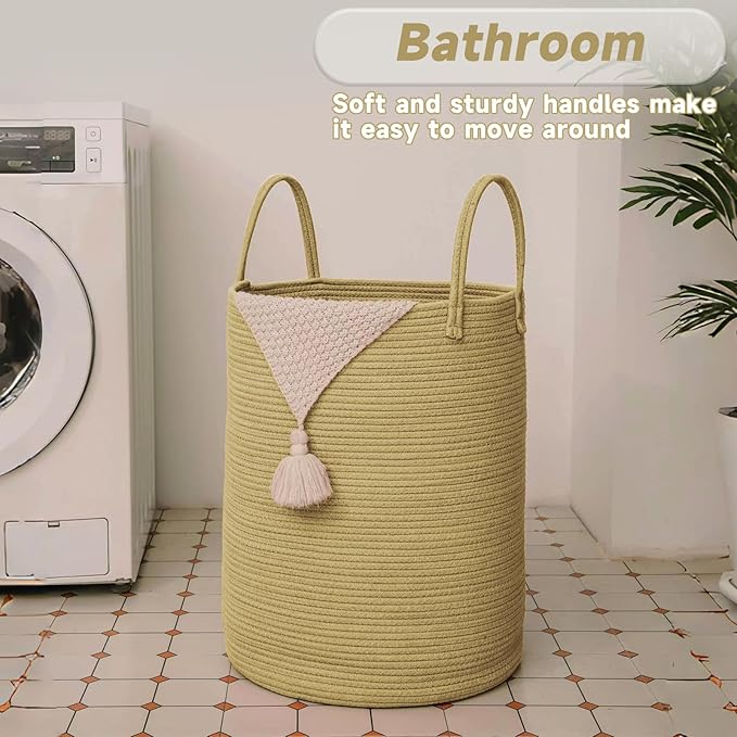 JMvicyroam Large Woven Laundry Basket Hamper,80L Cotton Rope Storage Bin for Blankets,Toys and Clothes,Decorative Tall Nursery Hamper for Living Room,Baby Nursery,Bathroom and Bedroom,Jute