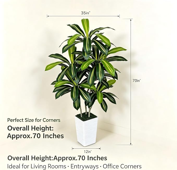6ft Artificial Dracaena Tree, Realistic Faux Dragon Tree in Pot, 72 Inch Large Fake Silk Tree for Indoor Home Office Decor, Modern Floor Plant for Corner, Housewarming
