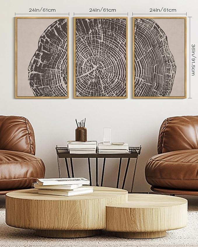 PHOPAGO Vintage Tree Rings Wood Framed Wall Art Huge 24x36in Modern Retro Rustic Wood Stump Wall Decor Nature Farmhouse Art Prints Bedroom Living Room Home Decor- Natural Framed