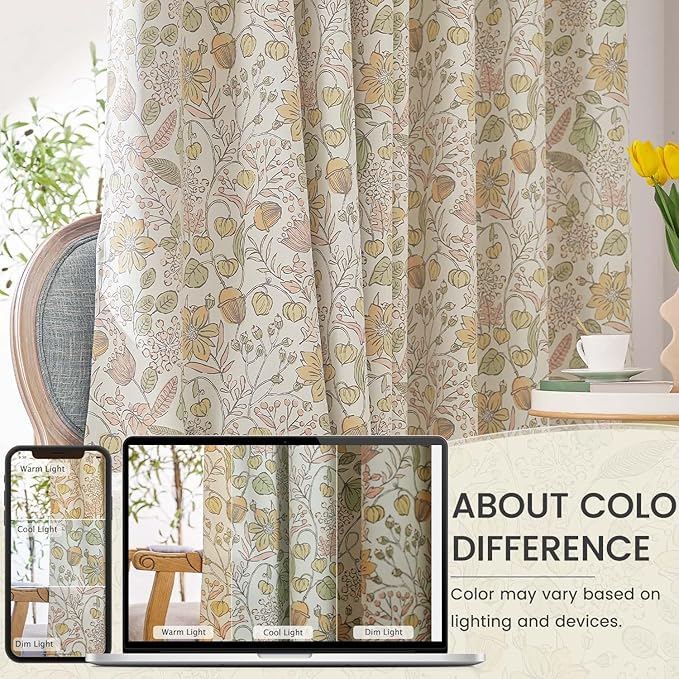 Vangao Yellow Nursery Curtains for Girls Room Floral Blackout Curtains 84 Inch Length Farmhouse Drapes for Bedroom Room Darkening Flower Patterned Window Treatment for Kids Set of 2