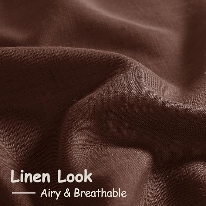 Nanspring Rustic Brown Linen Curtains Semi Sheer 96 Inches Long 2 Panels Set for Living Room Back Tab Rod Pocket Light Filtering Drape for Bedroom Modern Farmhouse Coastal Decor Protect Privacy 52x96