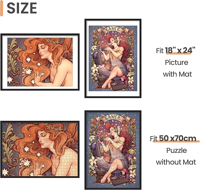 upsimples 19.7x27.6 Puzzle Frame, Display 18x24in with Mat or 50x70cm Without, Wall Hanging 1000 Pieces Puzzles Frames, Black, 1 Pack