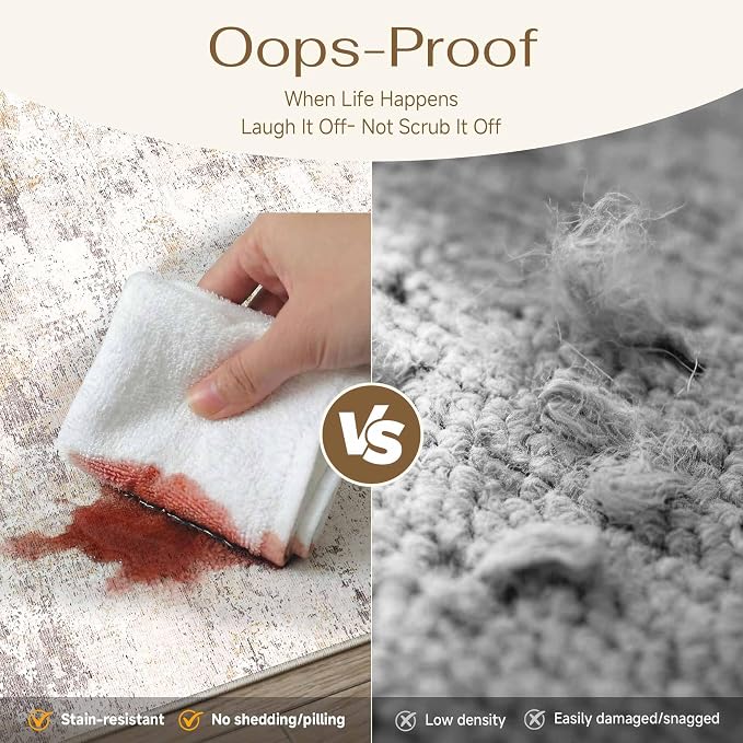 2'6x8 Washable Runner Rug Beige Grey Abstract Non Slip Soft Low Pile Hallway Kitchen Rug Neutral Modern Carpet for Laundry Bathroom Bedroom Living Room Home Decor