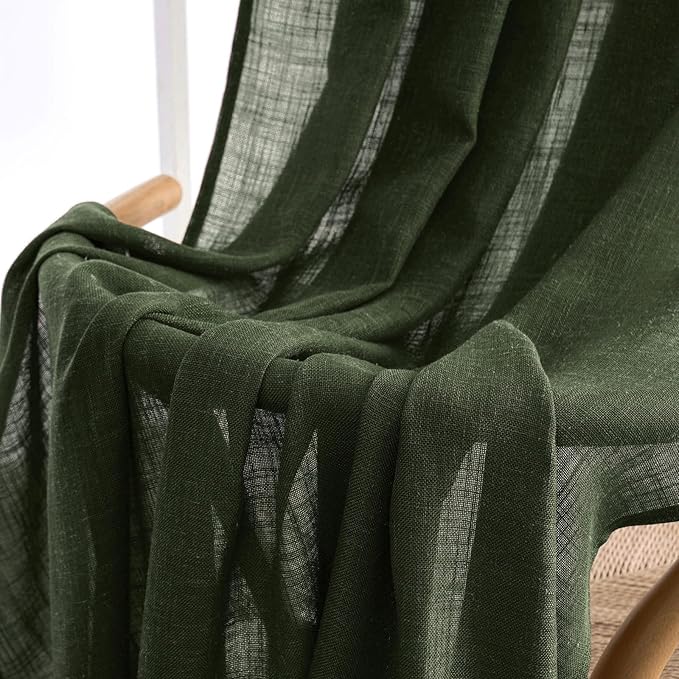 MIULEE Olive Green Linen Curtains 108 Inches Long for Bedroom Living Room, Soft Thick Linen Textured Window Drapes Semi Sheer Light Filtering Back Tab Rod Pocket Christmas Decor, 2 Panels