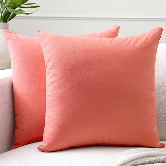 Encasa XO Throw Pillow Covers 20x20 in Set of 2 Coral | No Inserts | Cotton Pillow Covers for Living Room, Bed, Sofa, Couch | Decorative Cushion Covers with Improved Zipper