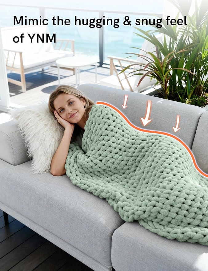 YnM Chunky Throw Blanket, Medium-Weight, Hand Knitted with Chenille Yarn, Skin Friendly, Ventilated and Breathable, Machine Washable, Home Décor Piece for Couch, Sofa and Bed (Sage Green, 40x50 Inch)
