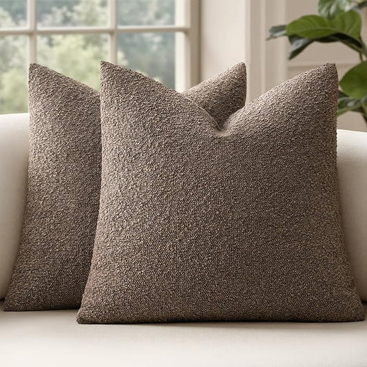 MIULEE 22x22 Inch Decorative Euro Sham Pillow Covers for Couch Bed Set of 2 Textured Boucle Neutral Throw Pillow Covers Dark Brown Accent Solid Vintage Pillowcases Sofa Living Room Home Decor
