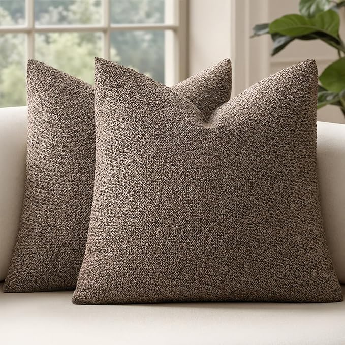 MIULEE 26x26 Inch Decorative Euro Sham Pillow Covers for Couch Bed Set of 2 Textured Boucle Neutral Throw Pillow Covers Dark Brown Accent Solid Vintage Pillowcases Sofa Living Room Home Decor