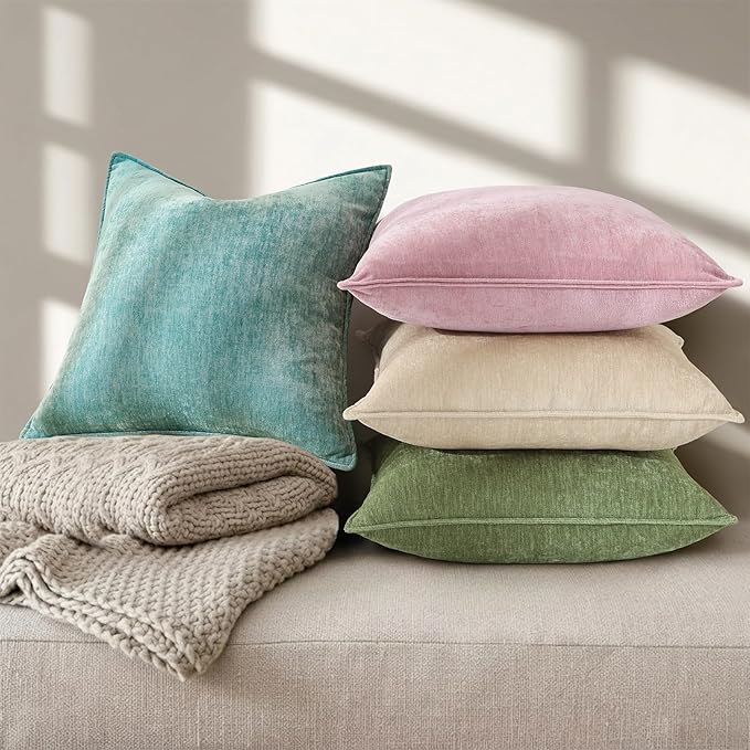 decorUhome Summer Couch Throw Pillow Covers 18x18 Set of 2, Decorative Soft Velvet Modern Cozy Chenille Pillow Cases with Elegant Design for Sofa Bed Living Room Home Decor, Poseidon