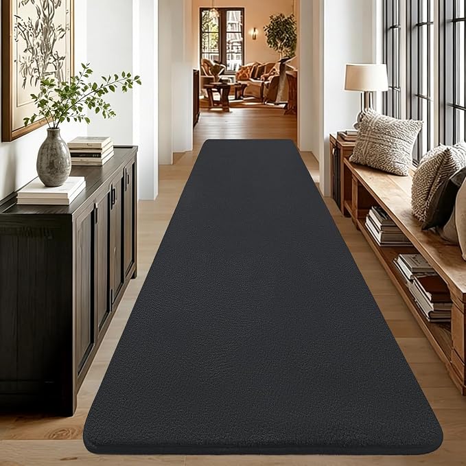 qulint Dark Grey Runners for Hallways Non Slip, 2x8 Runner Rug for Kitchen Modern Soft Thickened Memory-Foam Indoor Living Room Rug, Minimalist Solid Carpet for Bedroom Entrance Home Decor