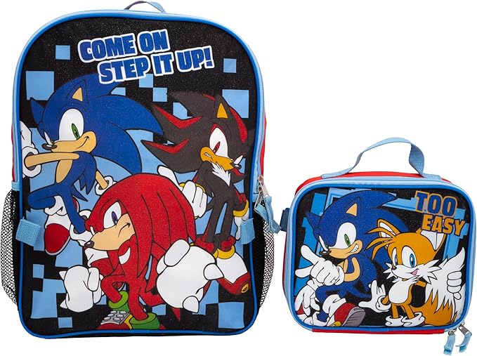 AI ACCESSORY INNOVATIONS Sonic The Hedgehog 2 Piece Backpack Set, Boys & Girls 16" School Bag, Red