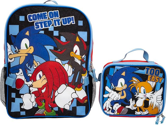 AI ACCESSORY INNOVATIONS Sonic The Hedgehog 2 Piece Backpack Set, Boys & Girls 16" School Bag, Red