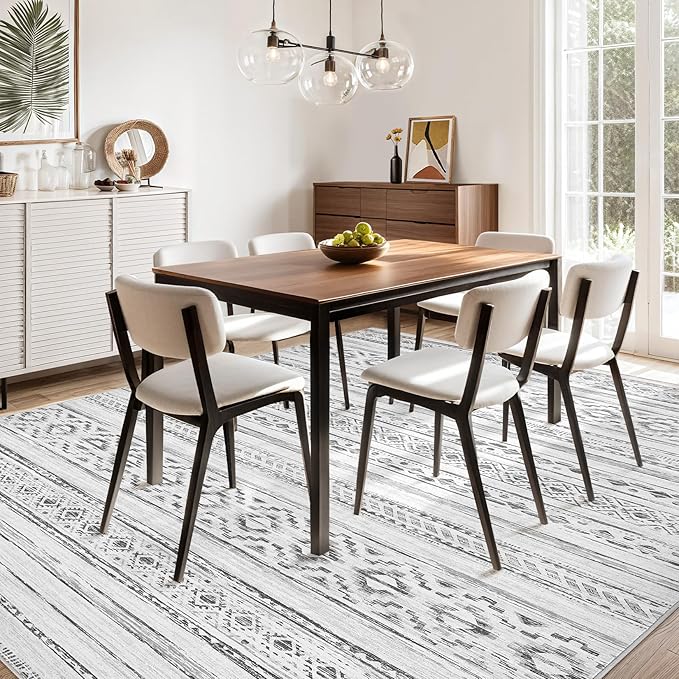 cotiled 10x14 Area Rug Living Room: Washable Boho Rugs with Non Slip Backing Large Soft Indoor Stain Resistant Carpet for Bedroom Farmhouse Dining Room Lightweight Home Decor Cream Grey