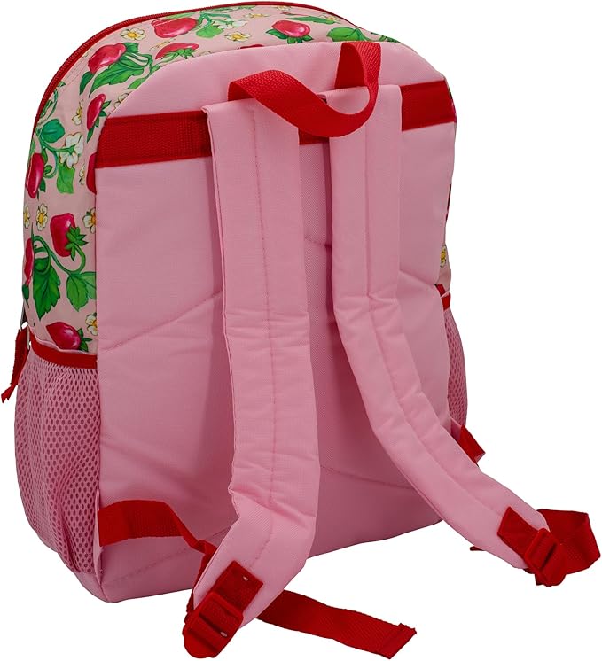 AI ACCESSORY INNOVATIONS Strawberry Shortcake 5 Piece Backpack Set, Flip Sequin Girls School Bag with Front Zip Pocket, 2 Side Mesh Pockets, Pink & Red