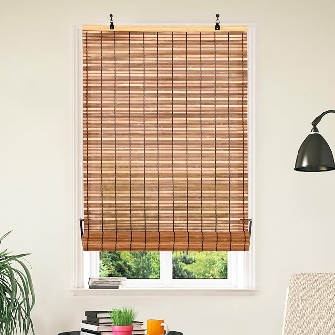 ALIMOO Cordless Bamboo Window Blinds Roll Up Roman Shades Light Filtering Cordless Bamboo Blinds for Indoor Home Patio Porch 32" W x 72" L