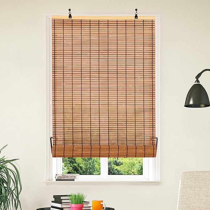 ALIMOO Cordless Bamboo Window Blinds Roll Up Roman Shades Light Filtering Cordless Bamboo Blinds for Indoor Home Patio Porch 30" W x 72" L