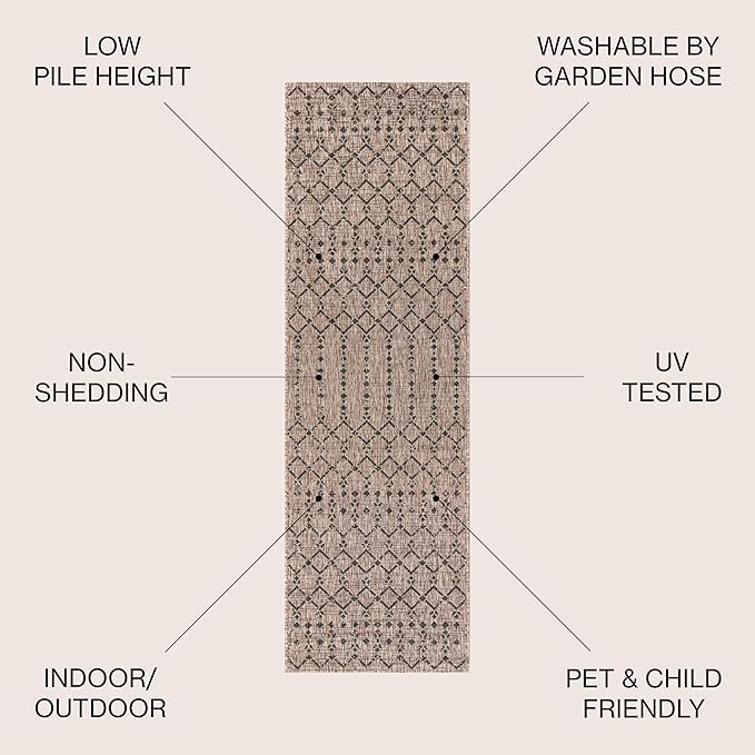 JONATHAN Y Moroccan Geometric Indoor Outdoor Runner Rug 2X8 Natural/Black, Ourika Textured Weave for Backyard, Patio, Porch, Easy-Cleaning, High Traffic, Pet-Friendly, Non-Shedding (SMB108D-28)