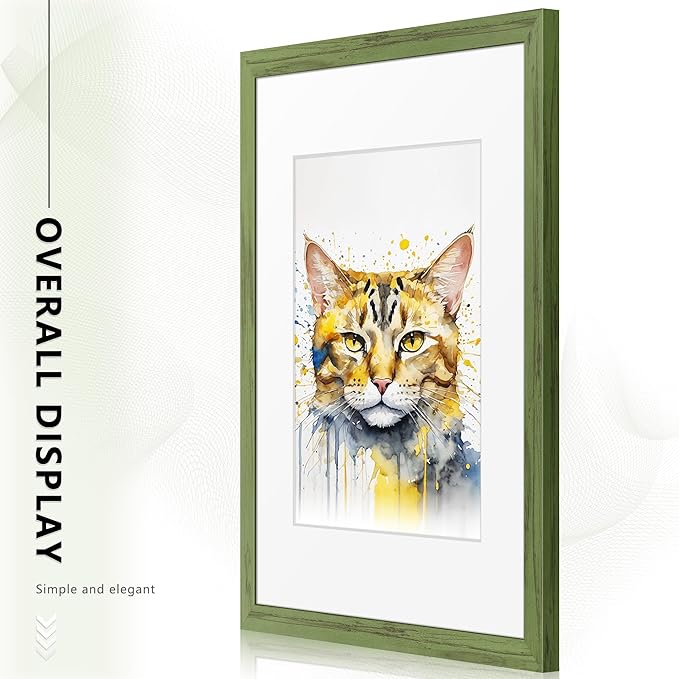 Picrit 12x16 Picture Frame Set of 12, Display 8.5x11 with Mat or 12x16 without Mat, Photo Frames for Wall Mounting Display, Green Wood Grain
