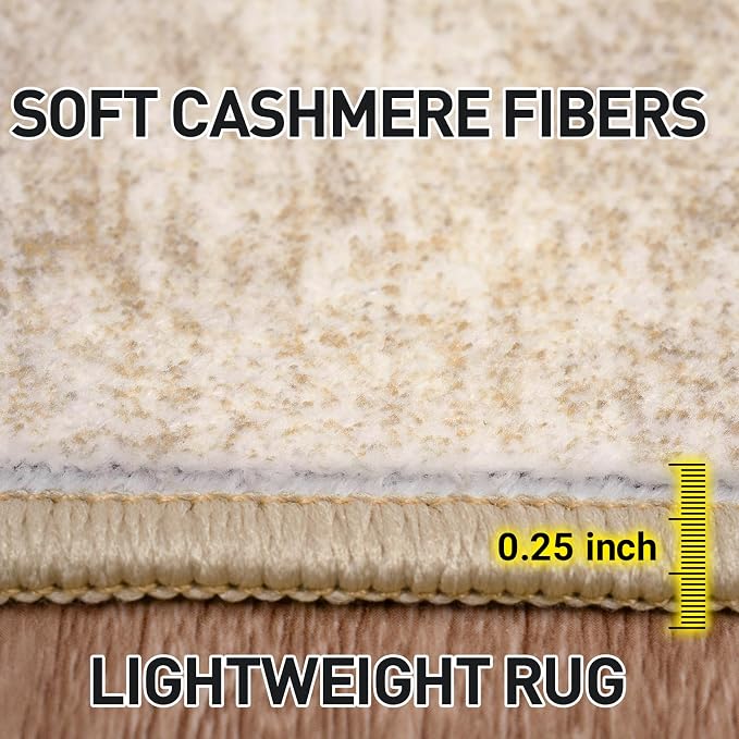 10x14 Area Rugs Washable Rug: Modern Abstract Living Room Rug Soft Anti-Skid Thin Carpet Indoor Floor Non-Shedding Carpets for Bedroom Dining Room Farmhouse Nursery Home Office Beige
