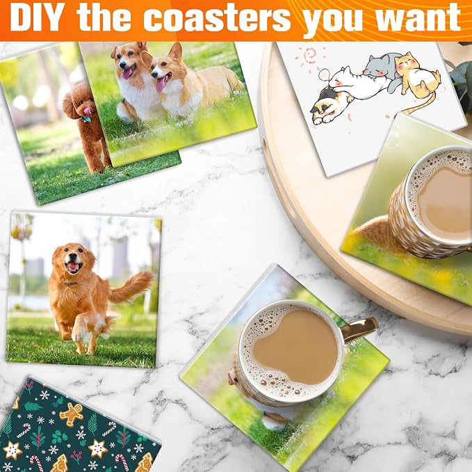 24 PCS Sublimation Coasters Blanks Ceramic Tiles Bulk 4x4 White Unglazed Glazed Ceramic Tiles for Crafts with 24 Cork Sticker Back, Square Coasters Sublimation for Heat Transfer DIY Painting