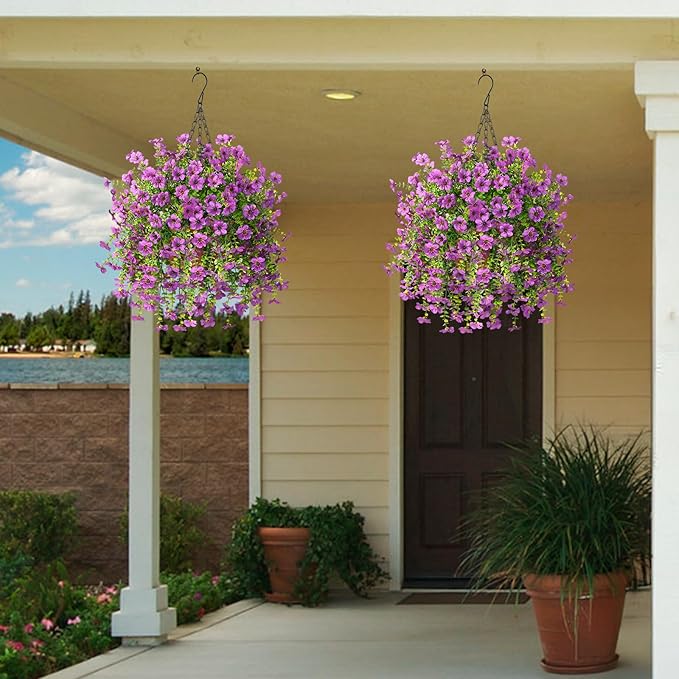 ZFProcess Artificial Hanging Flowers for Outdoors Spring Decoration, 2PCS Silk Fake Daisy Realistic Outdoor Flowers UV Resistant Porch Patio Window Yard Decor(Purple)