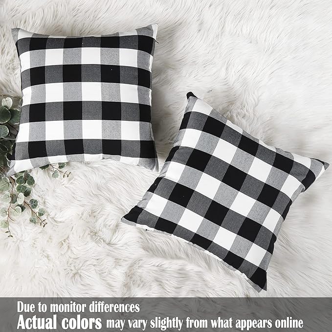 CARRIE HOME Black and White Buffalo Plaid Pillow Covers 18x18 Set of 2 Black Check Plaid Outdoor Pillow Covers 18x18 Black Throw Pillows for Farmhouse Christmas Decor