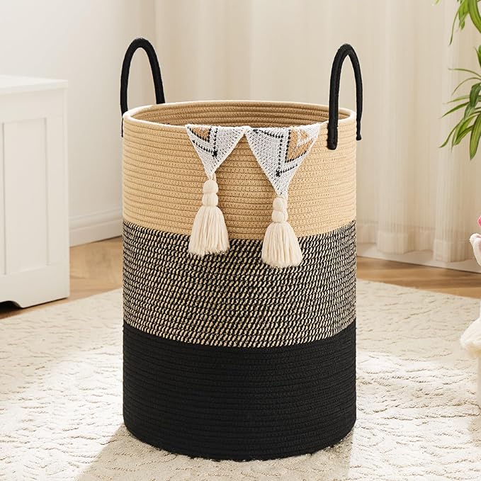 Artfeel Laundry Basket,Woven Cotton Rope Laundry Hamper,60L for Decorative Storage of Dirty Clothes,Toys and Blankets in Bathroom,Bedroom and Living Room