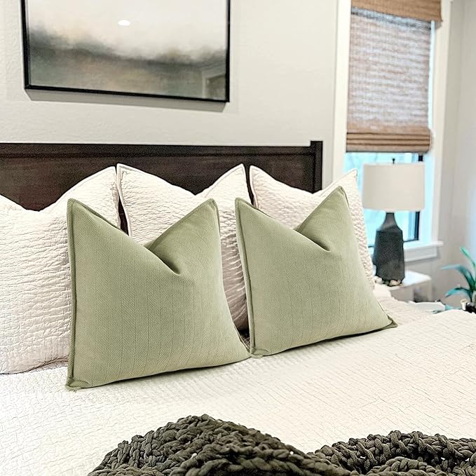 ZWJD Sage Green Pillow Covers 26x26 Set of 2 Chenille Throw Pillow Covers with Elegant Design Soft and Luxurious Decorative Throw Pillows for Couch, Bed, and Home Decor