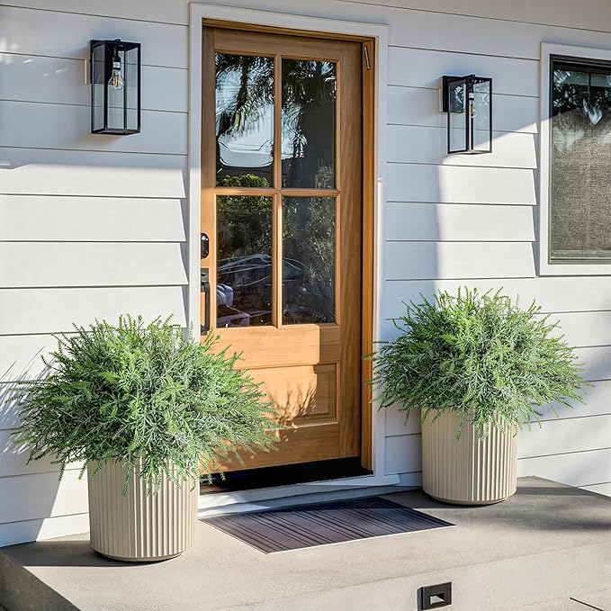 Artificial Faux Outdoor Plants for Spring Summer Decoration, 10 Bundles Fake Plastic Grass UV Resistant Look Real Fake Plants for Planter Outside Front Door Porch Patio Balcony Garden Indoor Yard Urn
