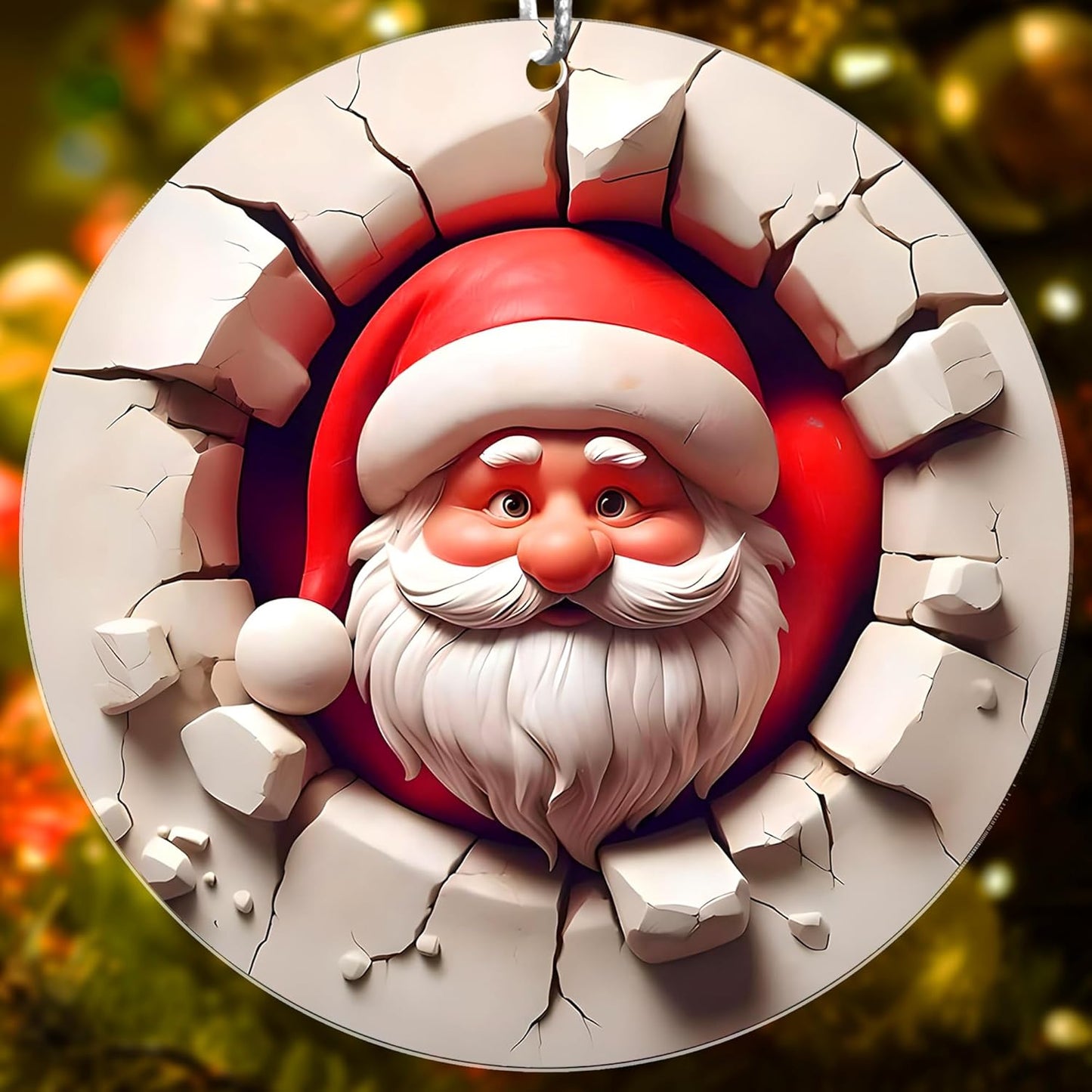 Jabihome Christmas Ornaments 2025, Exchange for Women, Men, Collectible Dated Year Ornaments for Tree, Unique Acrylic Suncatcher, Printed Stained Glass Effect Decor (Cracked Santa)