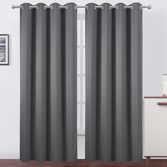 LEMOMO Grey Blackout Curtains/52 x 108 Inch/Set of 2 Panels Thermal Insulated Room Darkening Curtains for Bedroom