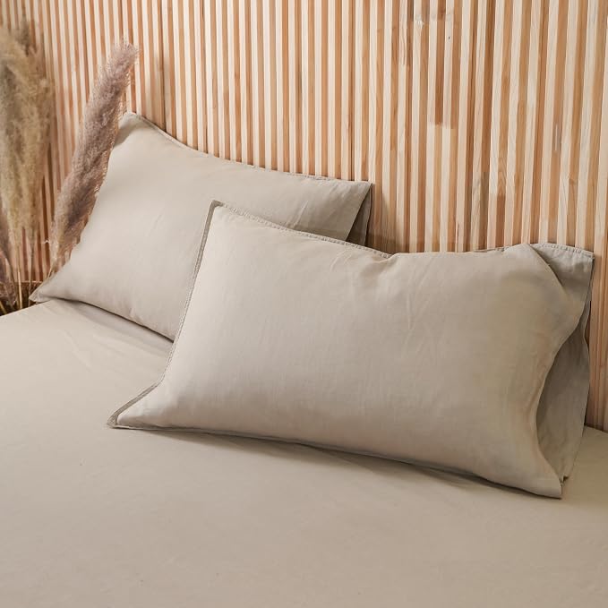 French Linen Pillow Cases - Moisture-Absorbing Linen Pillow Shams, King Size (20''x40''), Khaki