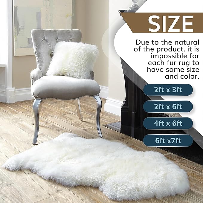 WaySoft New Zealand Sheepskin Area Rug – Genuine Fluffy Wool, Multiple Sizes, Bedroom or Living Room Decor(2ft x 6ft,Grey)