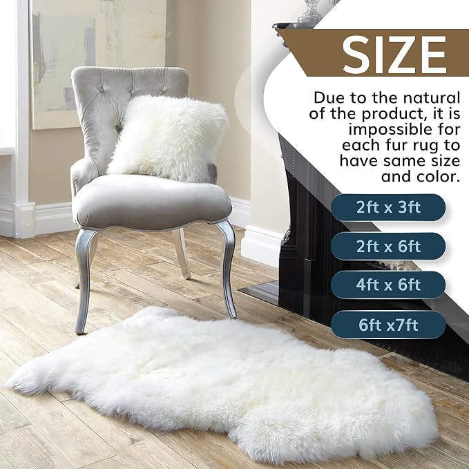 WaySoft New Zealand Sheepskin Area Rug – Genuine Fluffy Wool, Multiple Sizes, Bedroom or Living Room Decor(4ft x 6ft,Grey Beige)