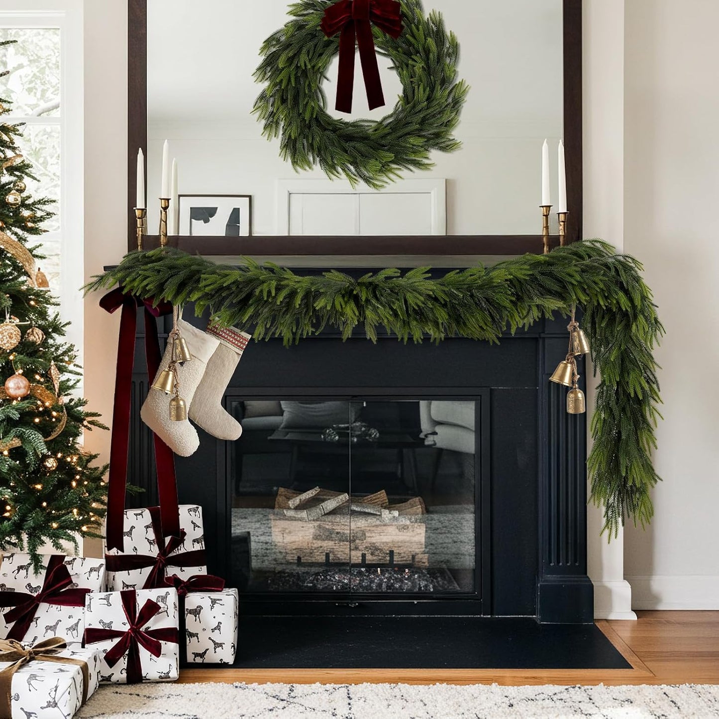 N&T NIETING 6FT Christmas Norfolk Pine Garland Real Touch Pine Artificial Faux Greenery Garlands Winter Christmas Garland for Table Mantle Fireplace Holiday Indoor Outdoor Xmas Decorations (1 Pcs)