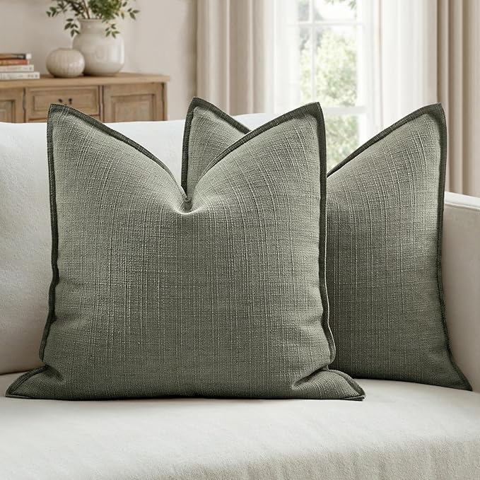 MIULEE Euro Sham Pillow Covers for Bed 26x26, 2 Pack Olive Green Thick & Textured Decorative Throw Pillow Covers, Neutral Linen Cushion Cases, Modern Farmhouse Home Decor, No Filling