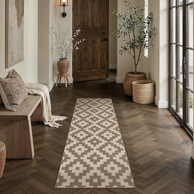 PureCozy Brown Runner Rug 2x6 Washable Long Carpet Low Pile Traditional Distressed Retro Accent Indoor Hallway Throw Rug Non Slip for Kitchen Laundry Bathroom Dining Room