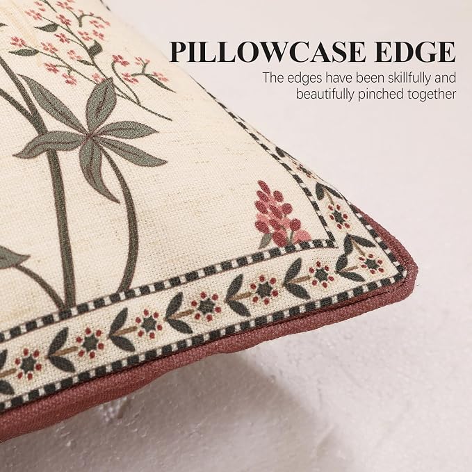 ISAENNE Designer Linen Throw Pillow Cover,Set of 2,28"x12"-Helena A | Elegant French Rectangle Pillow Cover,Concealed Zipper Design,Floral Pattern,Sofas,Bedroom,Living Room,Lounge Chairs